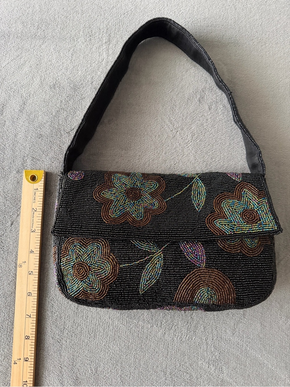 Vintage Another Y&S Original Micro-Beaded Floral Shoulder Bag 90s Y2K - Picture 7 of 16